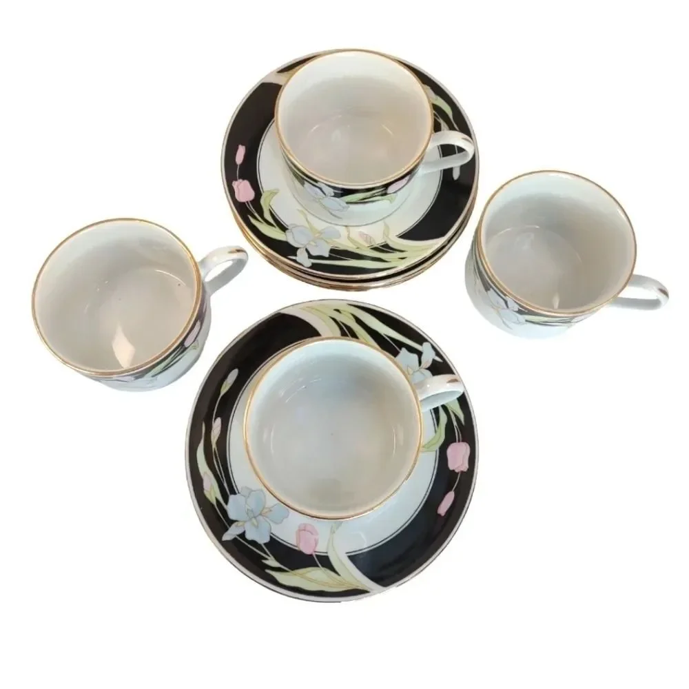 Fine China Porcelain Vanessa by Fairfield 8 Pieces 4 Flat Cups 4 Saucers NIB